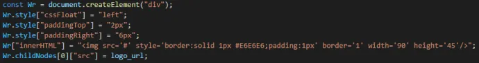Deobfuscated snippet of code where the malware creates an element with the added logo