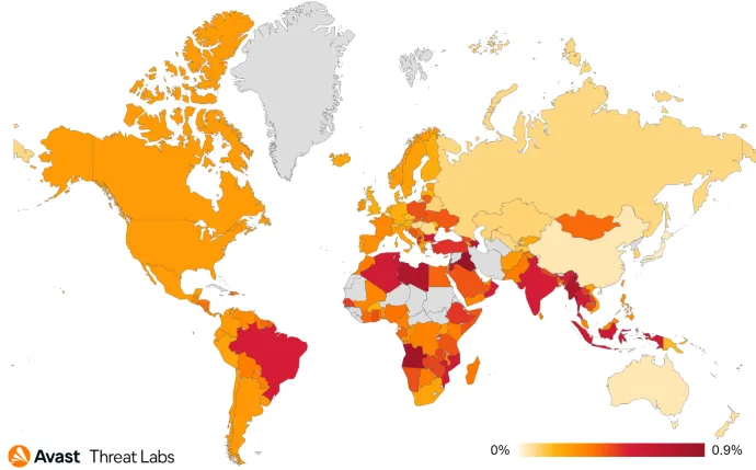 Map showing global risk ratio for DealPly adware in Q1/2023