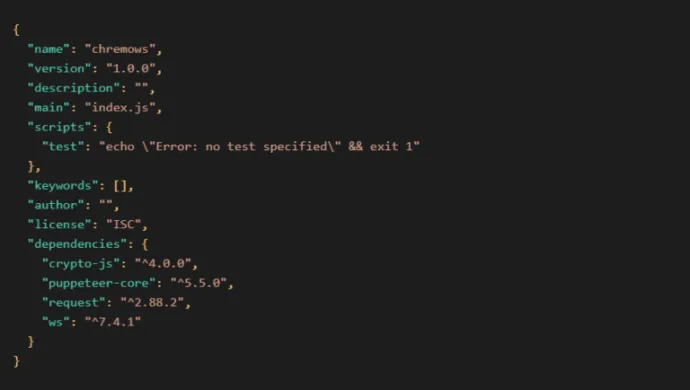 Chronodx dependency (“name”: “chremows” is indeed how it is defined)