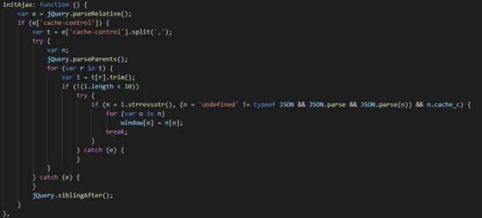 initAjax function decodes the content of localStorage['cache-control'] and stores decoded values in the window object. 