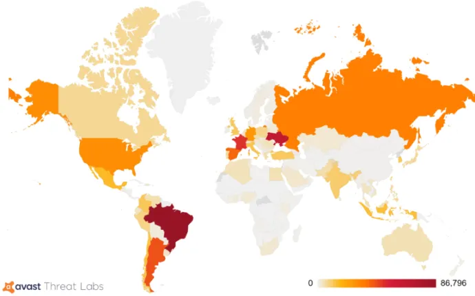 Distribution of Avast users that installed one of the malicious extensions