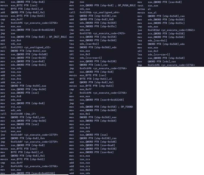 All native instructions executed for the bytecode instructions.