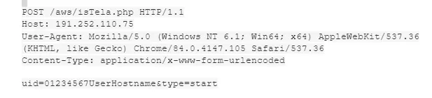 Example of an HTTP request with “start” command