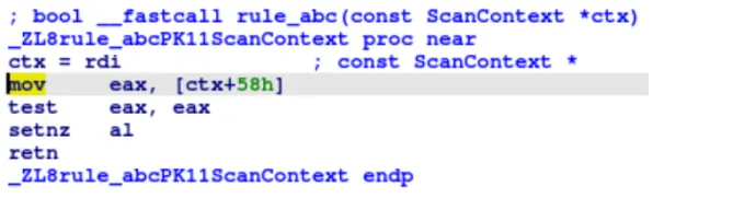 Compiled form of rule abc
