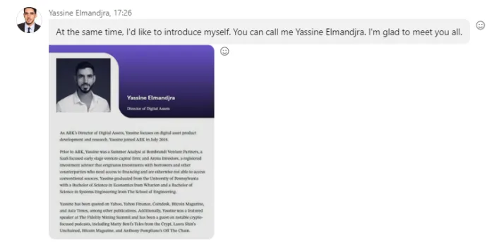 The fake account posting a screenshot to the group belonging to the real Yassine Elmadjra