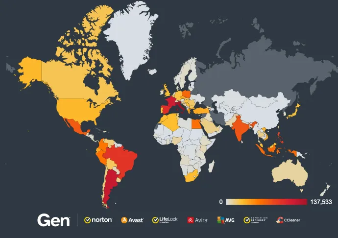 A heatmap showing the global distribution of FakeCaptcha attacks in Q3/2024 