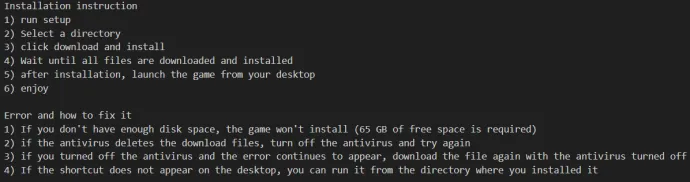 Example of a README file instructing users to disable antivirus software 