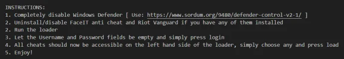 Example of a README file instructing users to disable antivirus software 