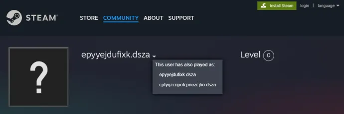 Steam account with the encrypted username, representing a C&C server address 