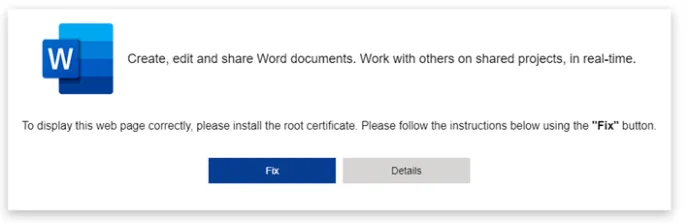 ClickFix luring victims to “fix” a website with a Word document by installing a root certificate (which is in fact malware) 