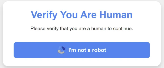 FakeCaptcha showing the “I’m not a robot” button 