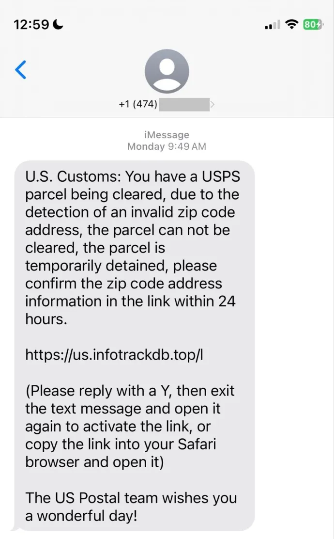 Typical fake delivery scam 