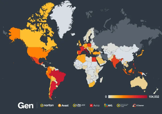 Heatmap illustrating the widespread use of FakeCaptcha 
