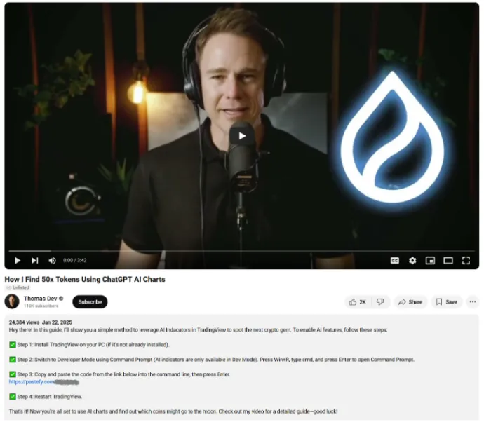 Screenshot of the AI-generated video hosted in Youtube video with the “Scam-Yourself” instructions included