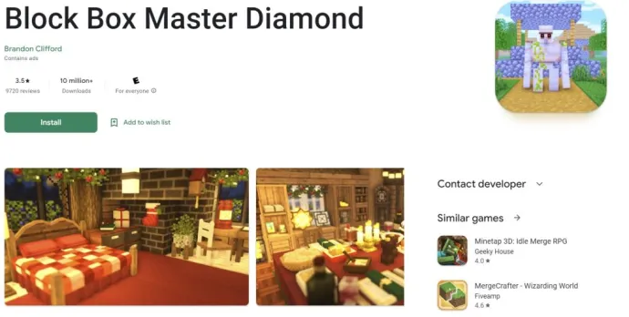 A repacked HiddenAds Minecraft clone app as seen on Play Store prior to its removal