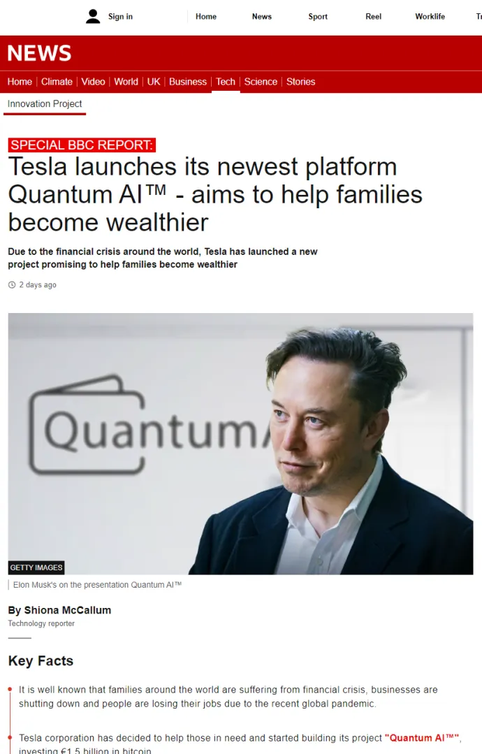 Fake BBC News article ad