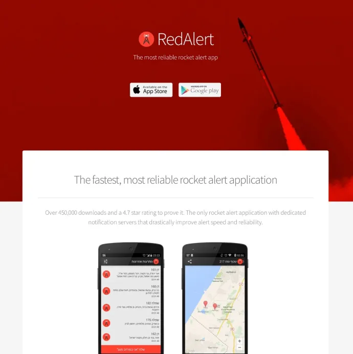 Phishing site impersonating the original RedAlert missile warning website that downloads the spyware payload