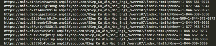 An example of URLs from a prevalent campaign containing scammer phone numbers