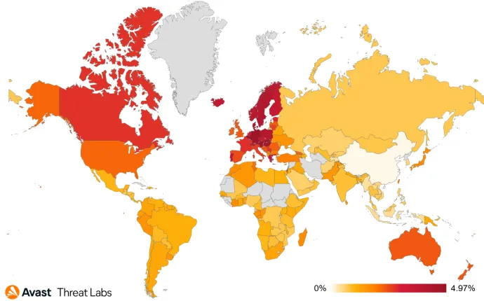 Map showing global risk ratio for dating scams in Q3/2023