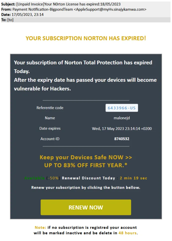 Example of an invoice scam – May 2023