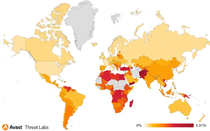 Map showing global risk ratio for information stealers in Q2/2023
