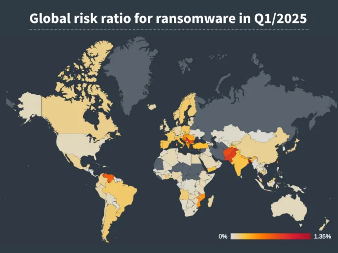 Global risk ratio for ransomware in Q1/2025