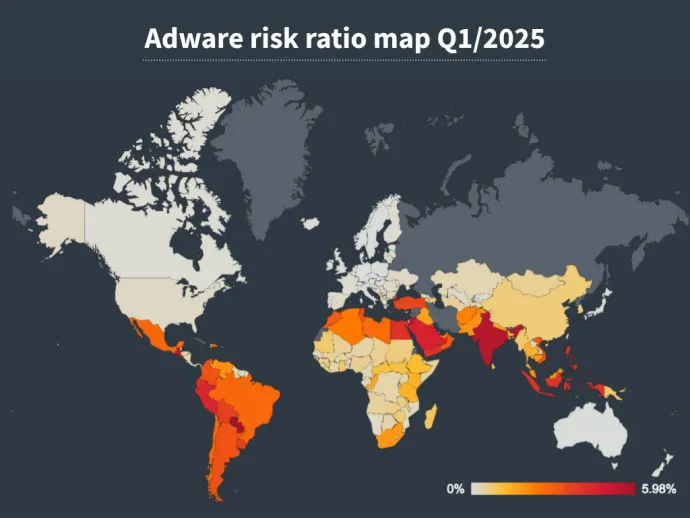 Adware risk ratio map Q1/25