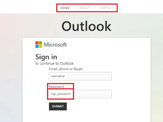 Example of an obvious phishing page, showing common warning signs