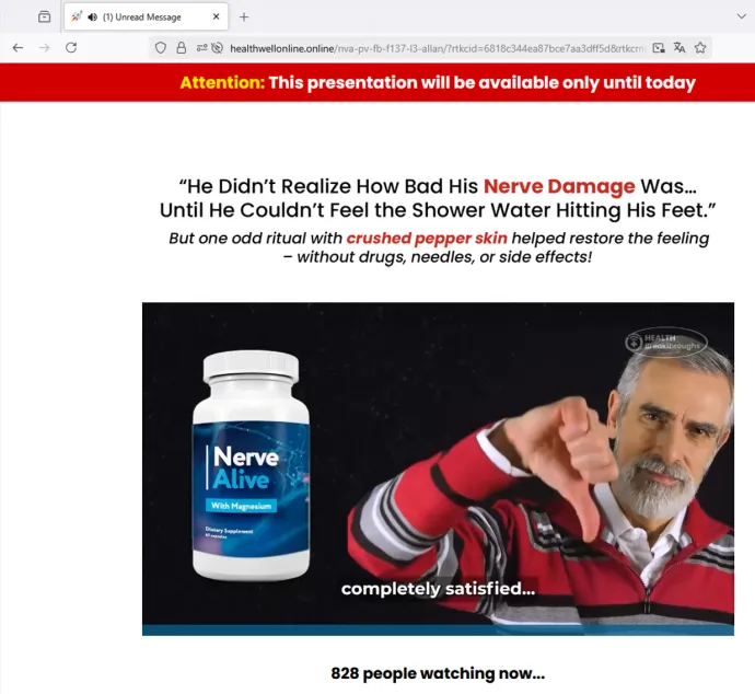 A health scam landing page