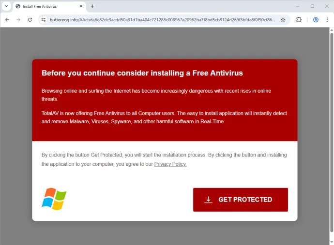 Fake Antivirus landing page