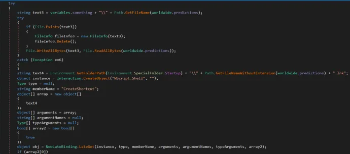 XWORM and Neptune RAT V1 code responsible for setting up LNK file inside startup folder