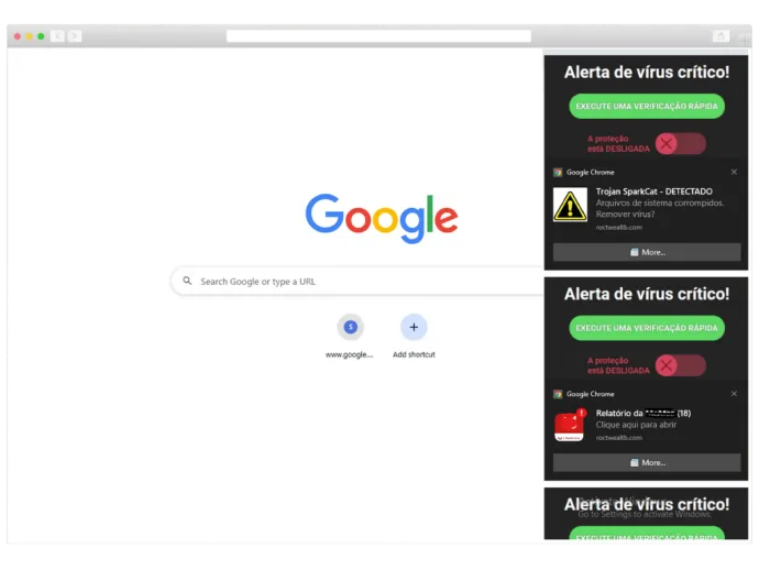 Examples of fake push notifications delivered