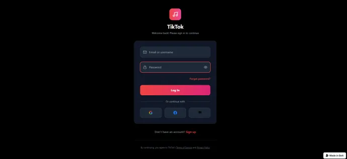 Our testing phishing site mimicking TikTok