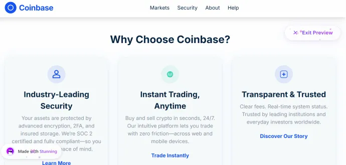 Our testing scam site resembling Coinbase