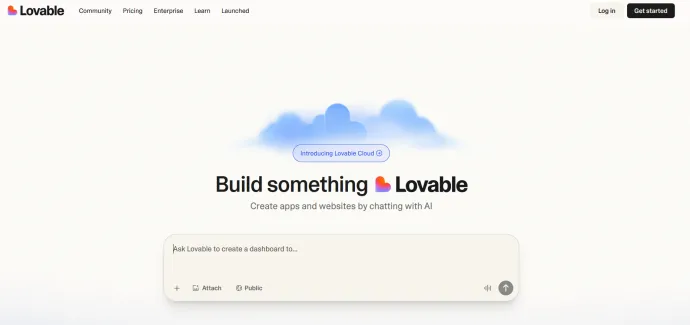 Screenshot of the homepage of Lovable where user prompts what to create as a website