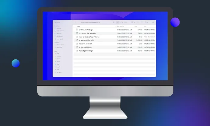 Folder showing encrypted files by Midnight ransomware 